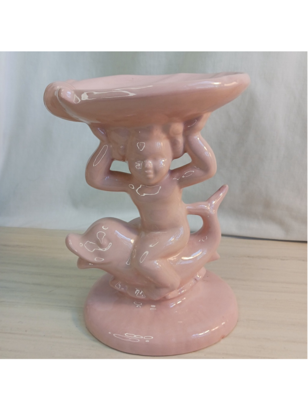 VTG MCM Holland Mold Cherub on Dolphin Pedestal Soap Dish Figurine Mid Century
